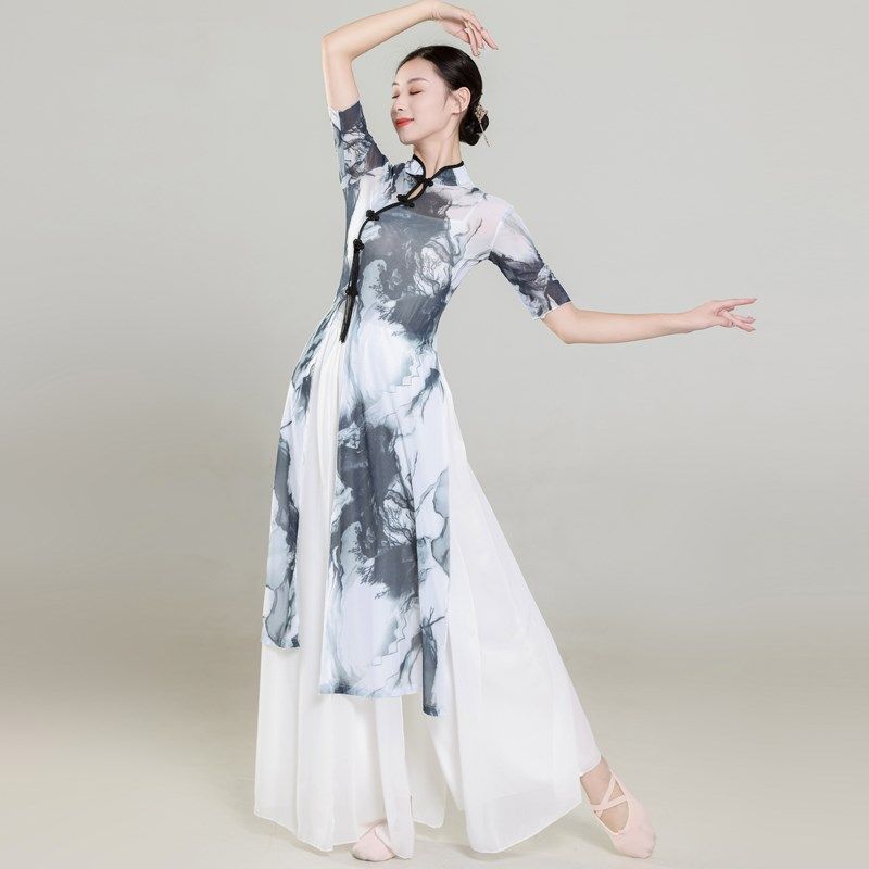 速发旗袍舞蹈服弹力中国舞水墨古典舞练功服成服舞蹈表演人演出服