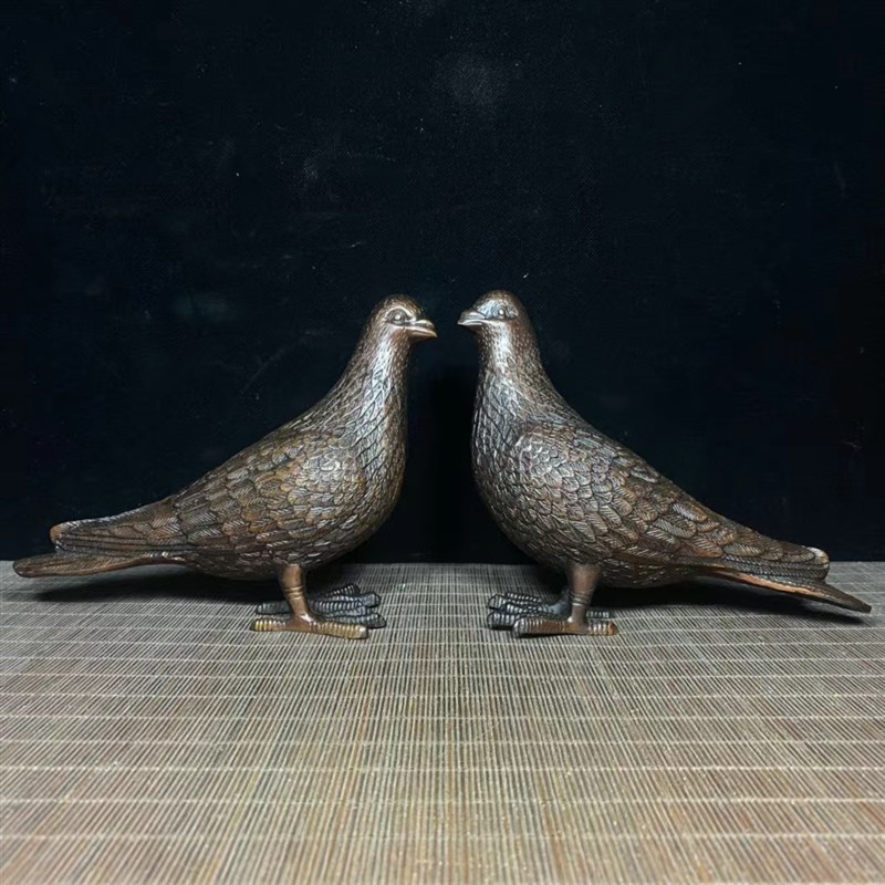 速发纯铜信鸽一对者鸽爱情使平家摆装饰工艺品铜鸽子桌面居件