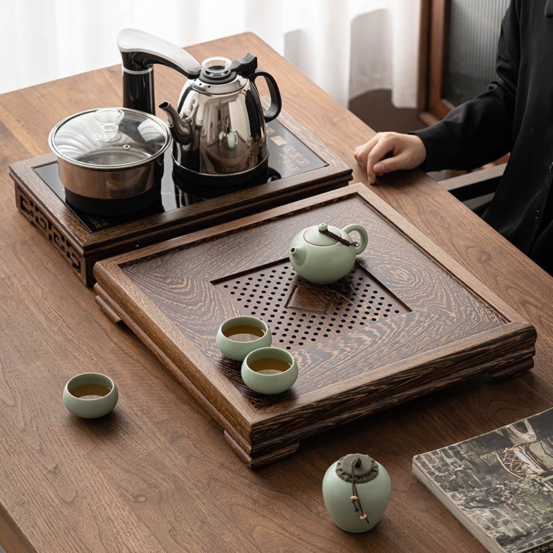 速发四合一电茶盘鸡翅木办公家用实木茶套烧水炉台装整海茶体茶托