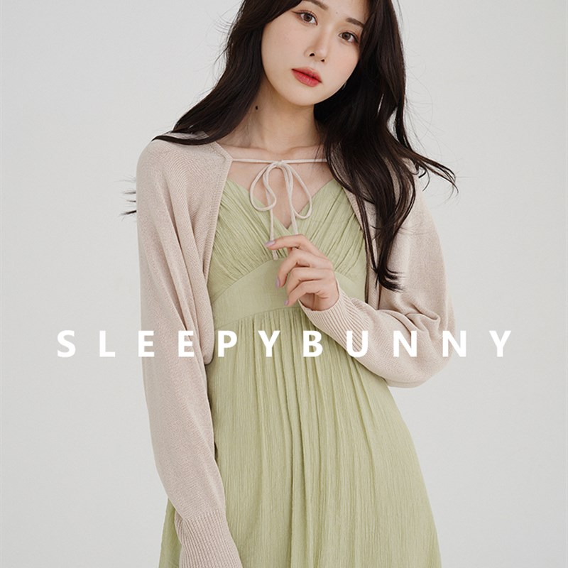 速发 吊机裙伴侣长春花蓝针织长袖开衫季春空调罩衫小心带