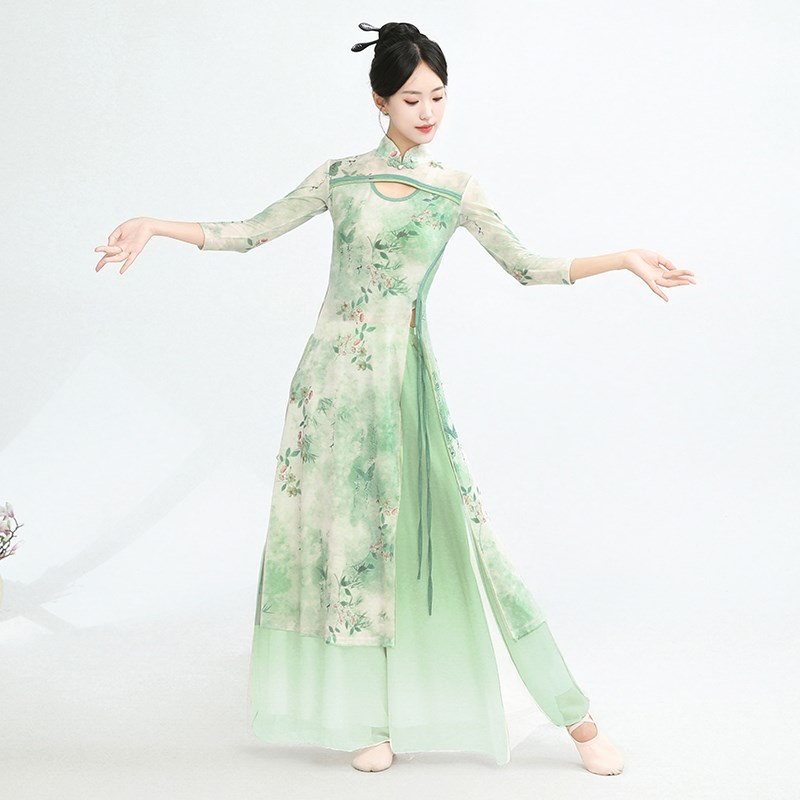 速发古典舞旗飘逸练功服身韵弹力纱衣中国舞扇子服袍舞服蹈装表演