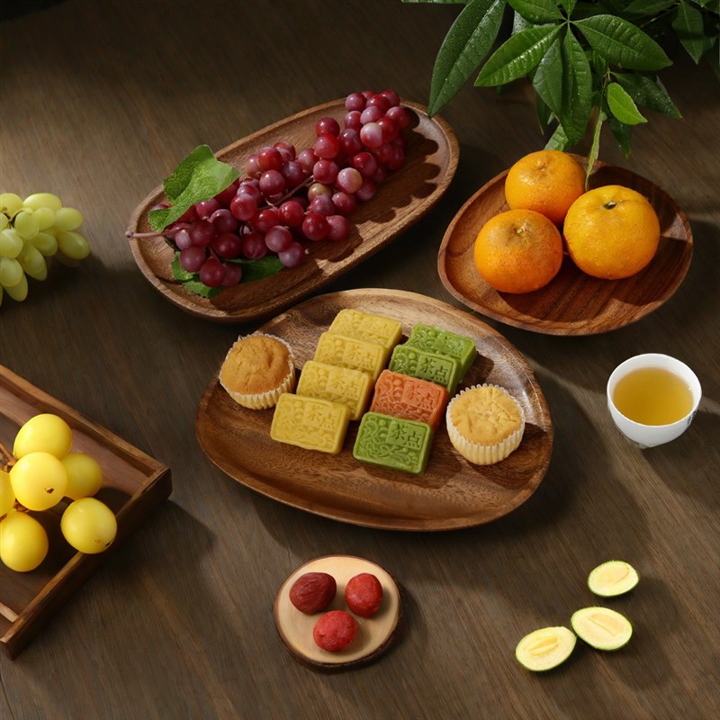 速发榉木黑胡桃木实木水点干盘果盘点心盘子家用客厅餐厅茶果托盘