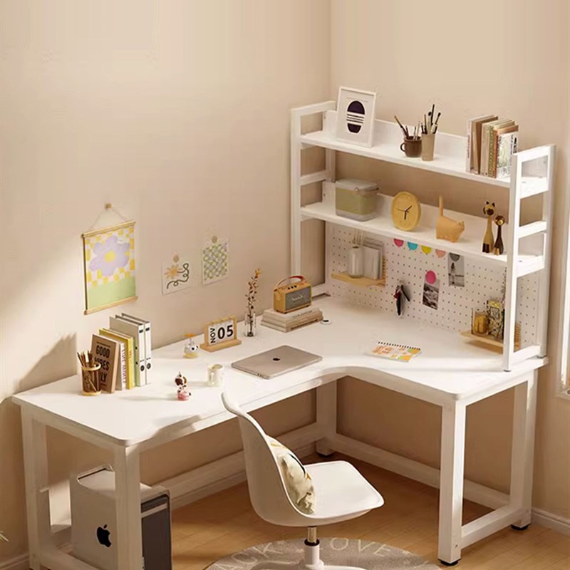 速发转角奢桌轻书电脑桌台式家桌拐角书用书架一体卧室生桌子台