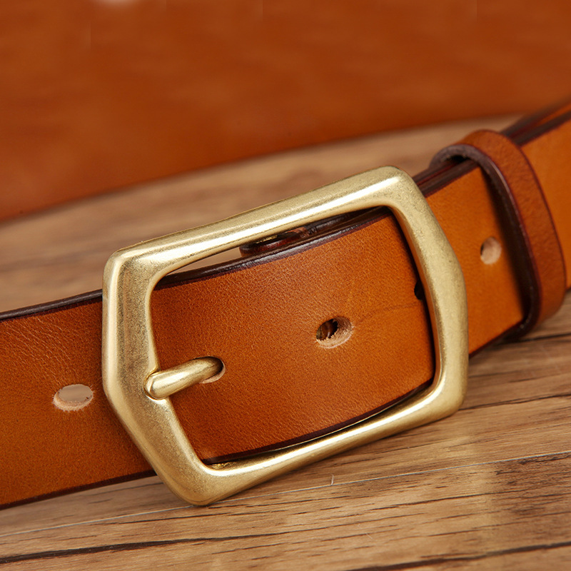 正品真皮男带铜扣头层牛皮