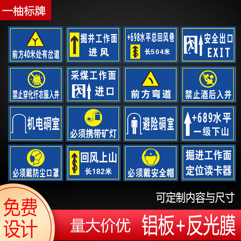 煤矿安全标志矿区警示牌标牌矿山井下安全用语提示牌铝板防潮反光