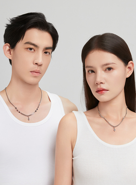 YULUSUI 原创拼接锆石项链男女小众中性风钛钢不掉色情侣锁骨链