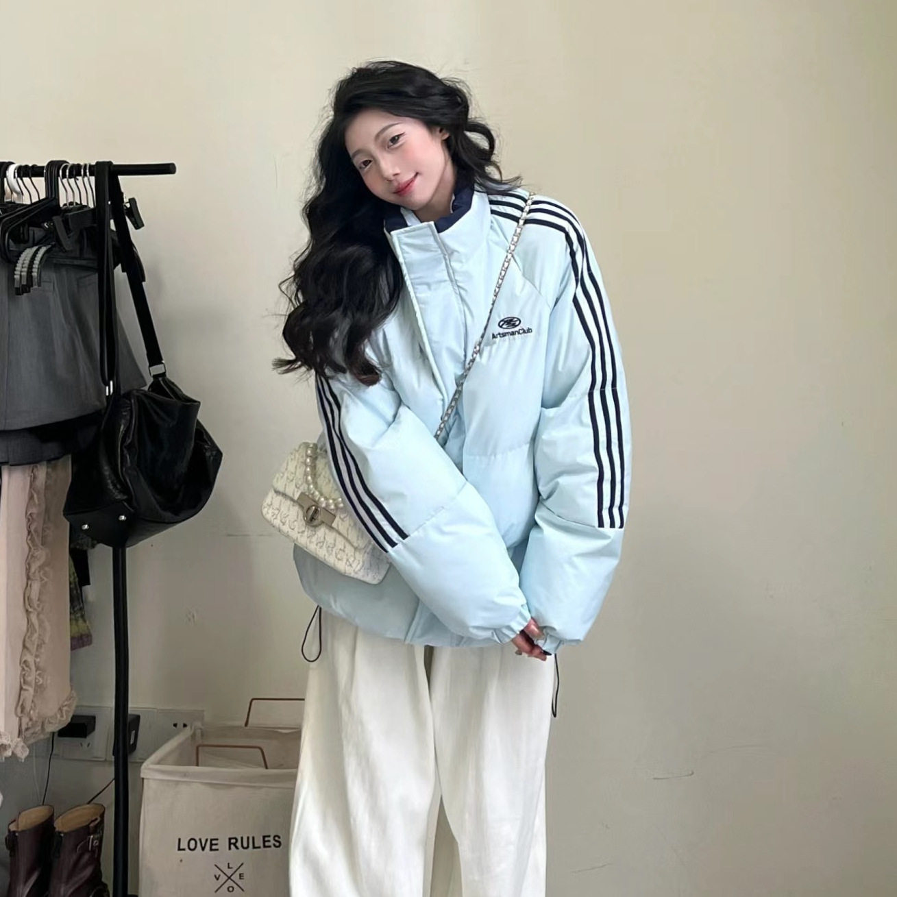小萍蓝色立领小个子棉服女冬季棉衣棉袄加厚设计感小众保暖学生潮