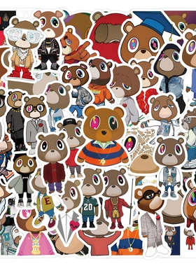 60张跨境Kanye Graduation Bear涂鸦贴纸笔记本头盔行李箱DIY贴纸