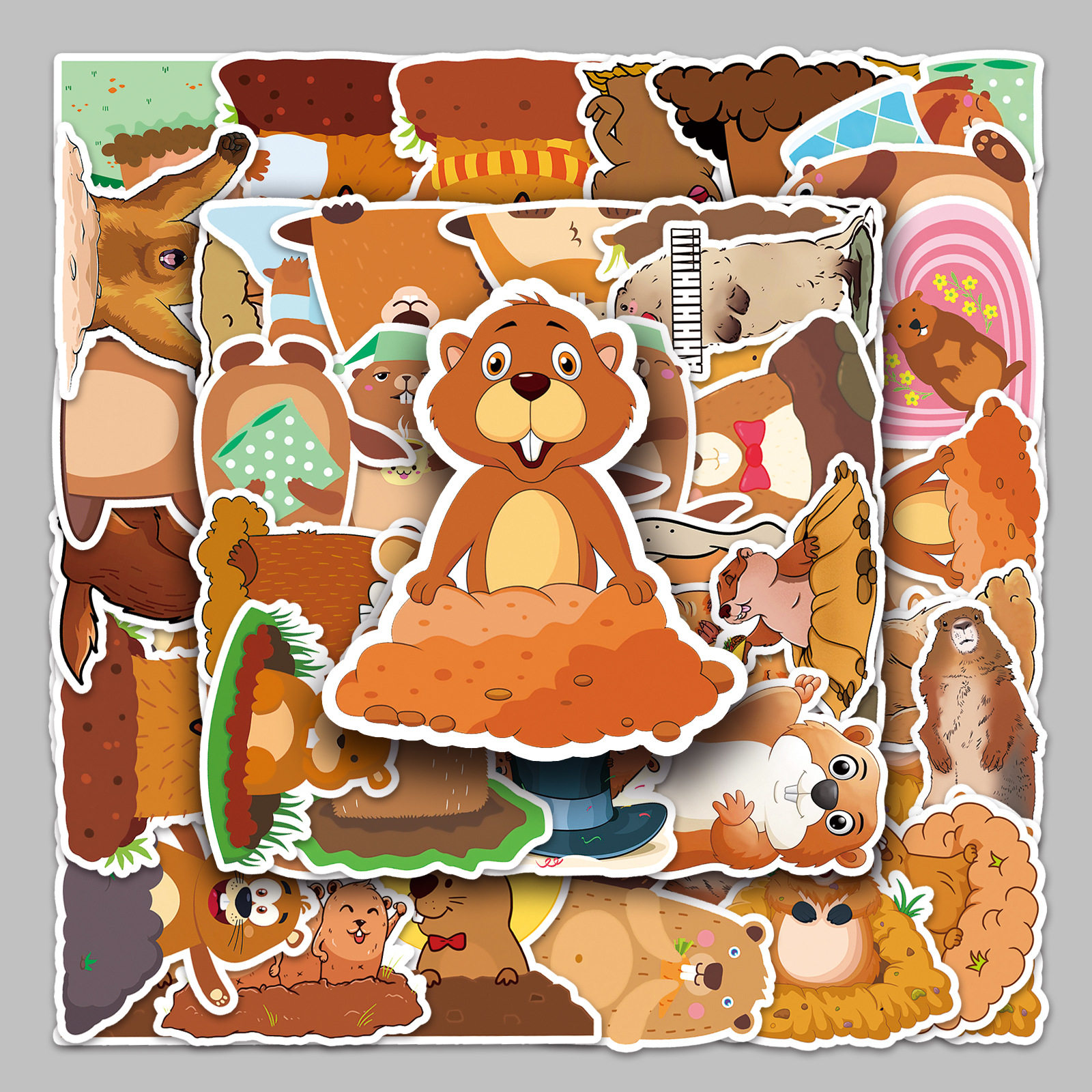 50张土拨鼠卡通动物行李箱贴纸防水涂鸦贴纸滑板电脑平板卡通装饰