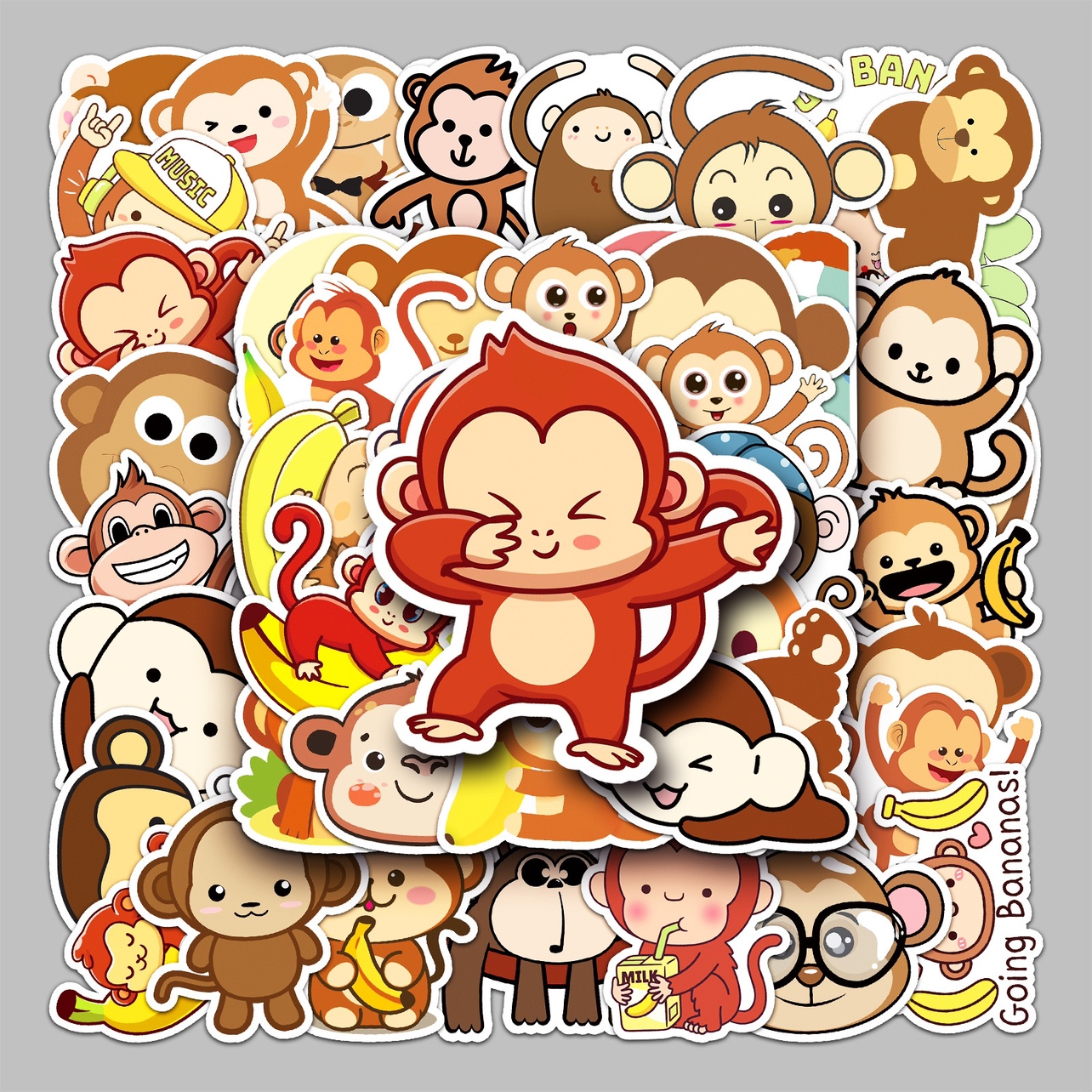 50张卡通可爱小猴子贴纸ins萌趣拉杆箱文具行李头盔手账防水吉他
