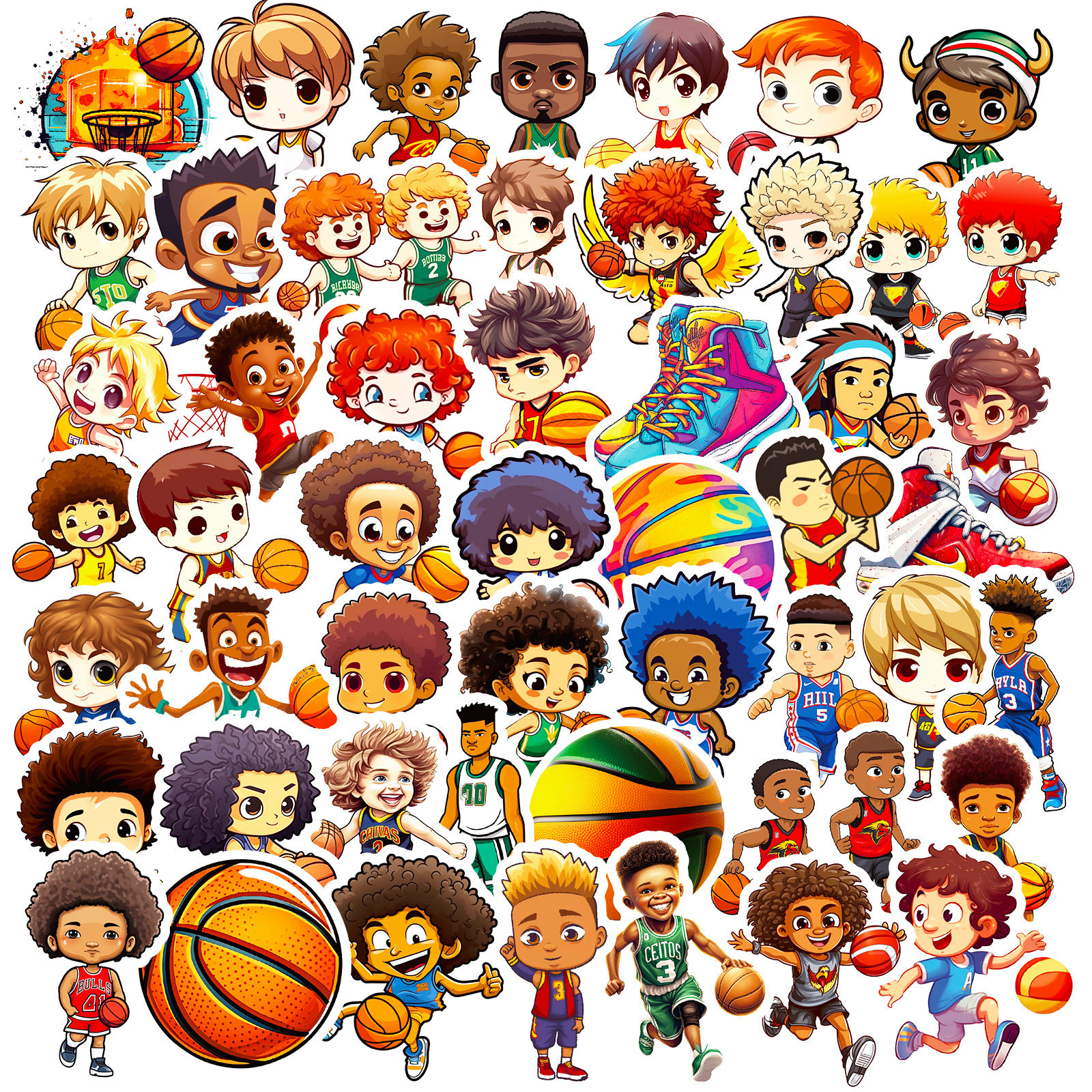 50张可爱nba男孩贴纸新款卡通可爱动漫篮球明星灌篮高手涂鸦贴纸