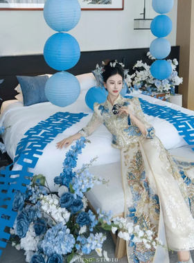 全杰蓝色婚礼布置装饰婚房蓝色喜
