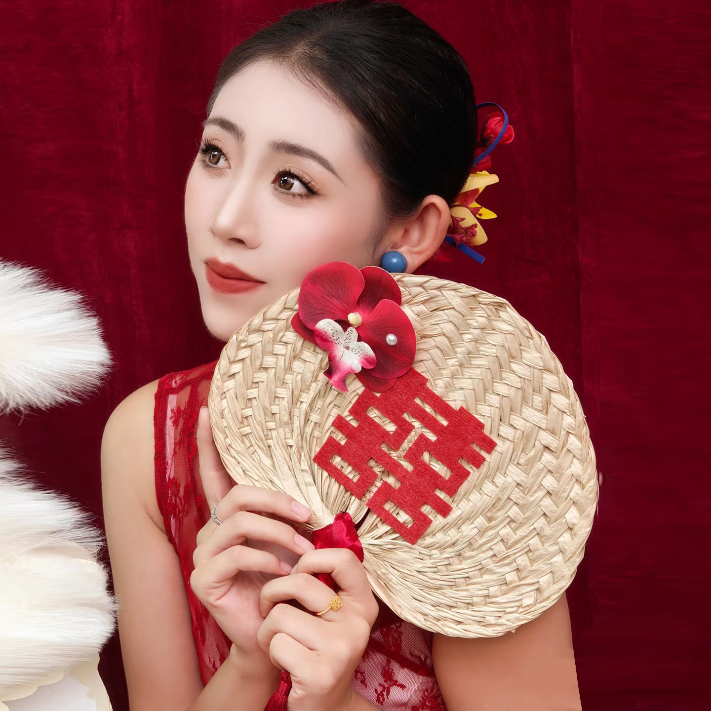 晨袍拍照喜扇新娘伴娘团手摇扇