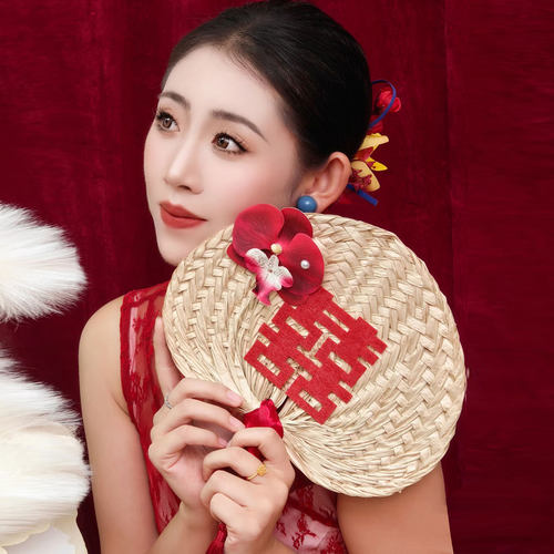 晨袍拍照喜扇新娘伴娘团手摇扇