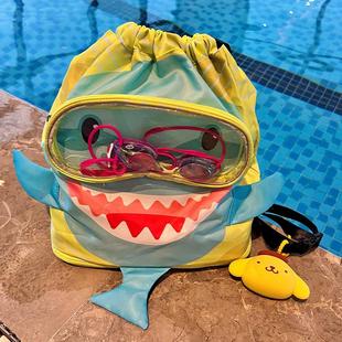 鲨鱼儿童游泳收纳包干湿分离防水大容量户外运动健身沙滩双肩背包