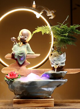 速发流水喷泉装中式摆件招财家居客厅玄关办礼室桌面新饰乔迁开业