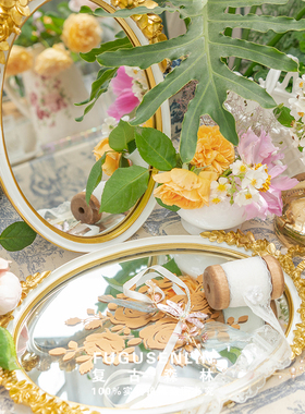 速发法式复古树脂宿花镜饰玻璃托盘水果甜品盘民雕软装子摄影拍摄