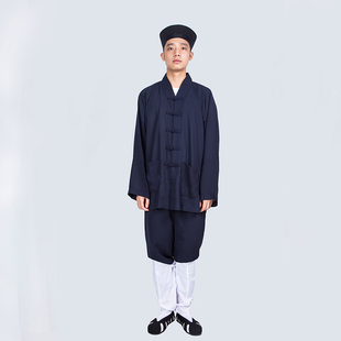 速发道袍涤棉布括蓝色对道道服套装上衣裤子不包藏鞋帽袜襟衣对领