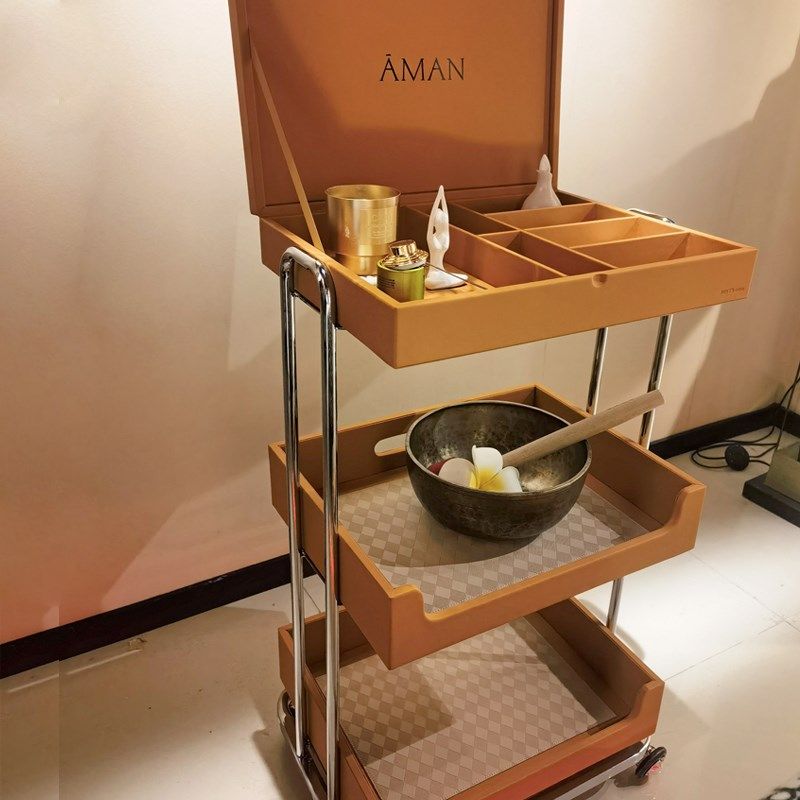 速发高档院推车皮质工具车约肤管理专用置物架子简皮轻奢logo