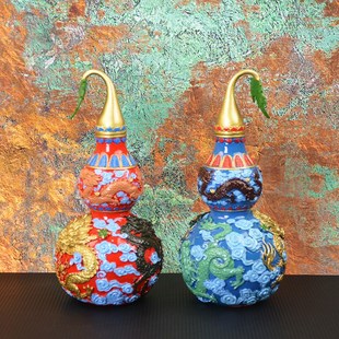 速发铜龙葫芦手绘摆头葫芦办公室铜关玄葫芦龙件