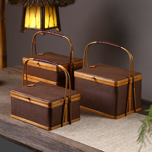 速发手工藤便禅意茶具收纳盒复用双层食盒编携户外提篮茶点盒席编