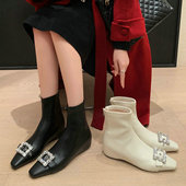 「牧野」水钻方扣内增高时尚 小踝靴大码 弹力瘦瘦靴女秋冬洋气短靴