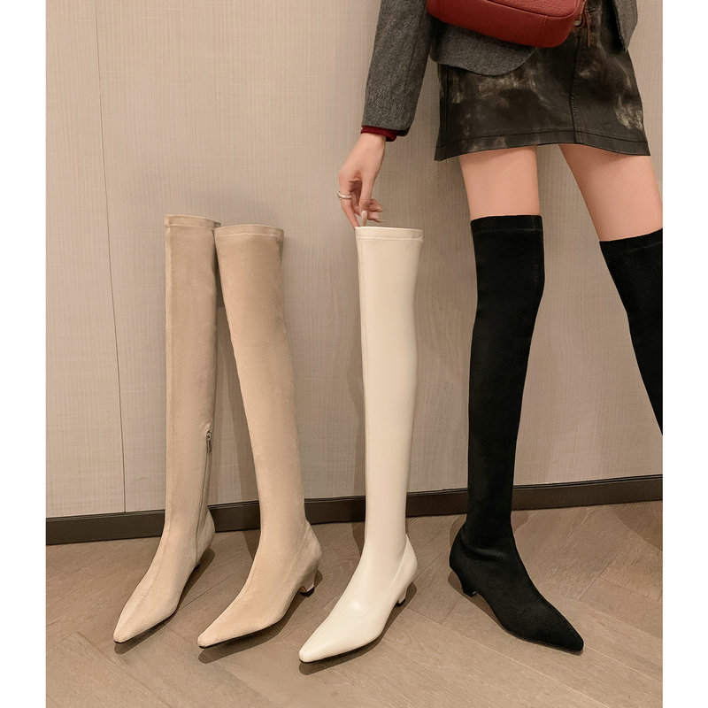 SHERO牧野弹力绒面过膝长筒靴