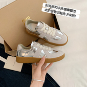 SHERO牧野 春夏运动休闲松糕鞋 银色拼接厚底老爹鞋 女低跟系带四季