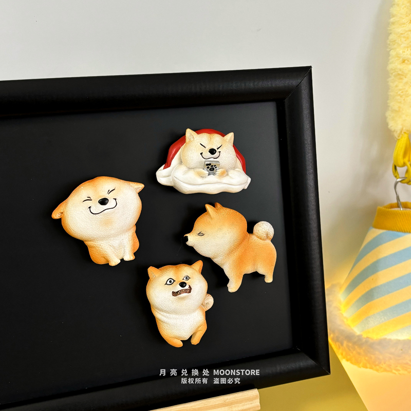 日系呆萌柴犬冰箱贴可爱小动物装饰立体磁吸个性创意铁皮柜吸铁