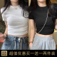 t恤女修身 2025夏季 露脐高腰正肩上衣甜辣小个子短袖 白色短款 新款