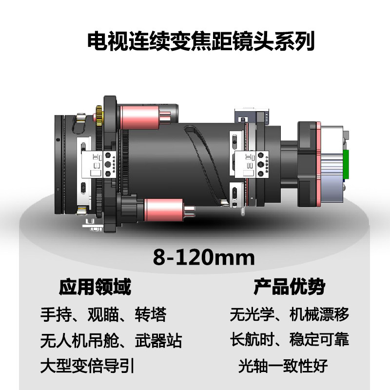 可连续电视变焦距镜头8-120mm一体机电动可视观瞄海边防监控光学