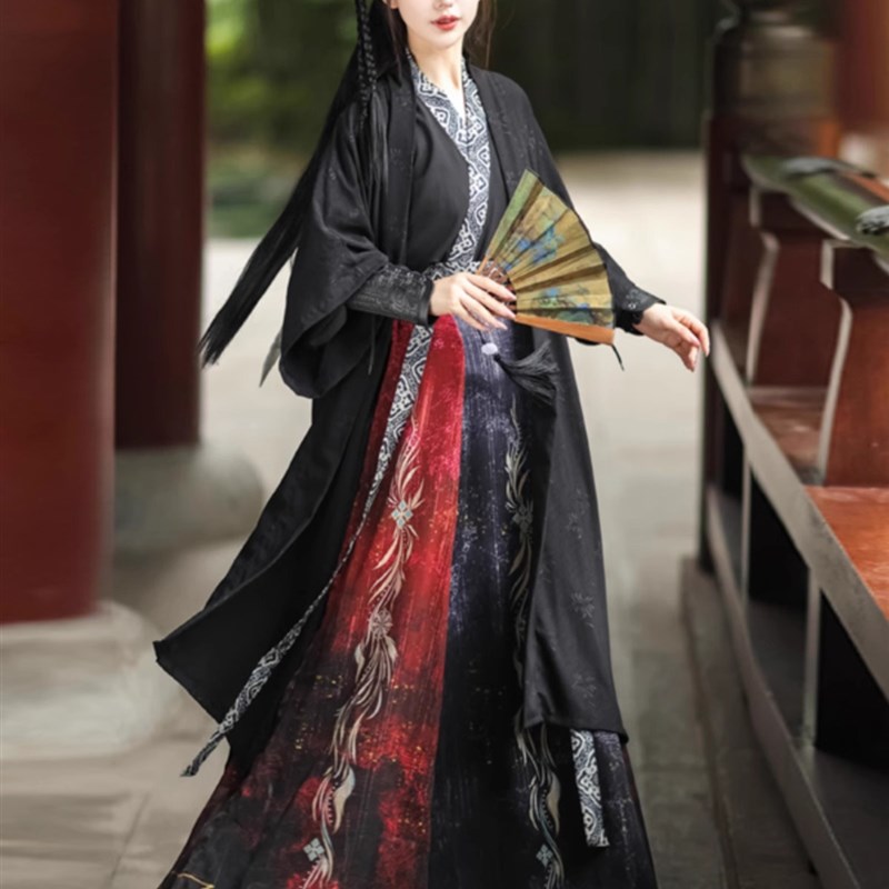 速发汉服褙子水侠风宋制侠客齐情魏晋武墨渐变腰侣款演出服租赁