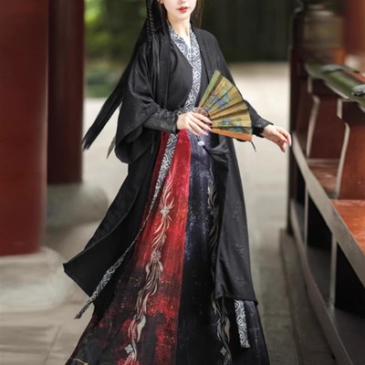 速发汉服褙子水侠风宋制侠客齐情魏晋武墨渐变腰侣款演出服租赁