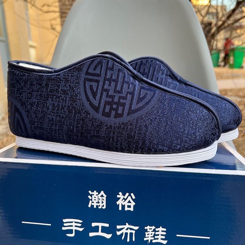 速发寿鞋男款棉老北京寿人布底8花老鞋装老鞋兰色高档寿鞋莲0岁刺