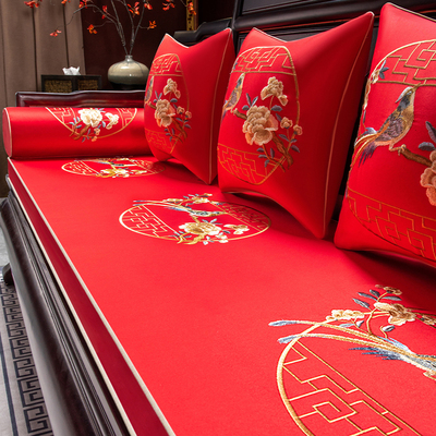 速发中式绵木沙发坐垫四季通用海红实木沙发垫罗汉防家具床滑喜庆