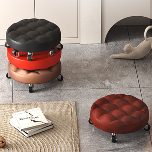 速发带轮小凳滑矮凳子轮凳圆板动带娃儿童学步凳移凳靠背凳换鞋美