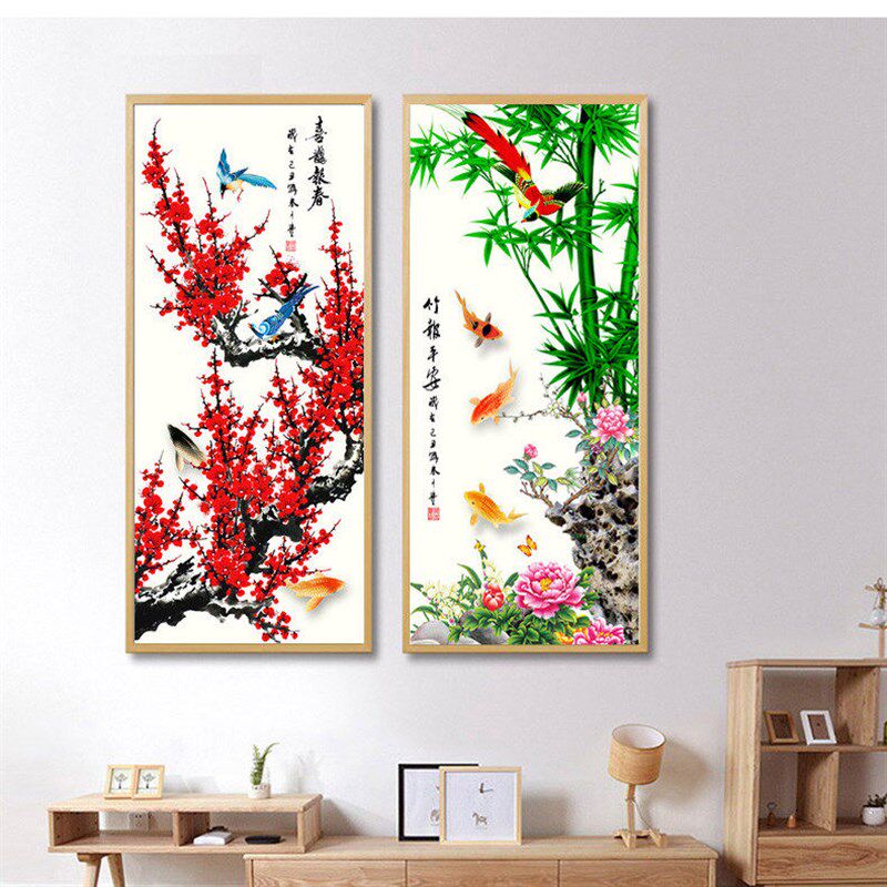 速发5d新款客厅四联画方钻满钻梅兰竹菊四君子点贴钻砖石秀