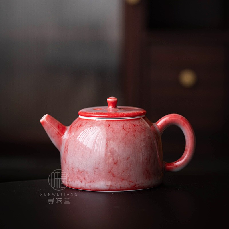 速发红炉映雪小壶茶窑变陶瓷手执壶茶用士生功夫家具礼盒装