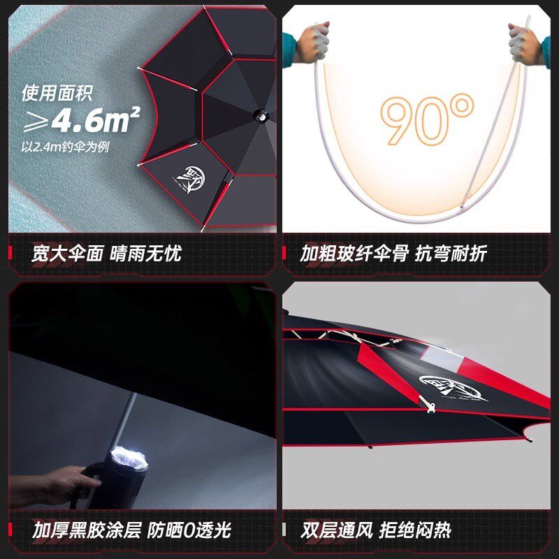 速发大款伞202雨新钓加厚黑胶拐杖向钓鱼伞防晒4户外专用遮伞