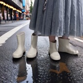 春款 外贸平底防滑橡胶雨靴简单 41码 乳白色女生中筒雨鞋