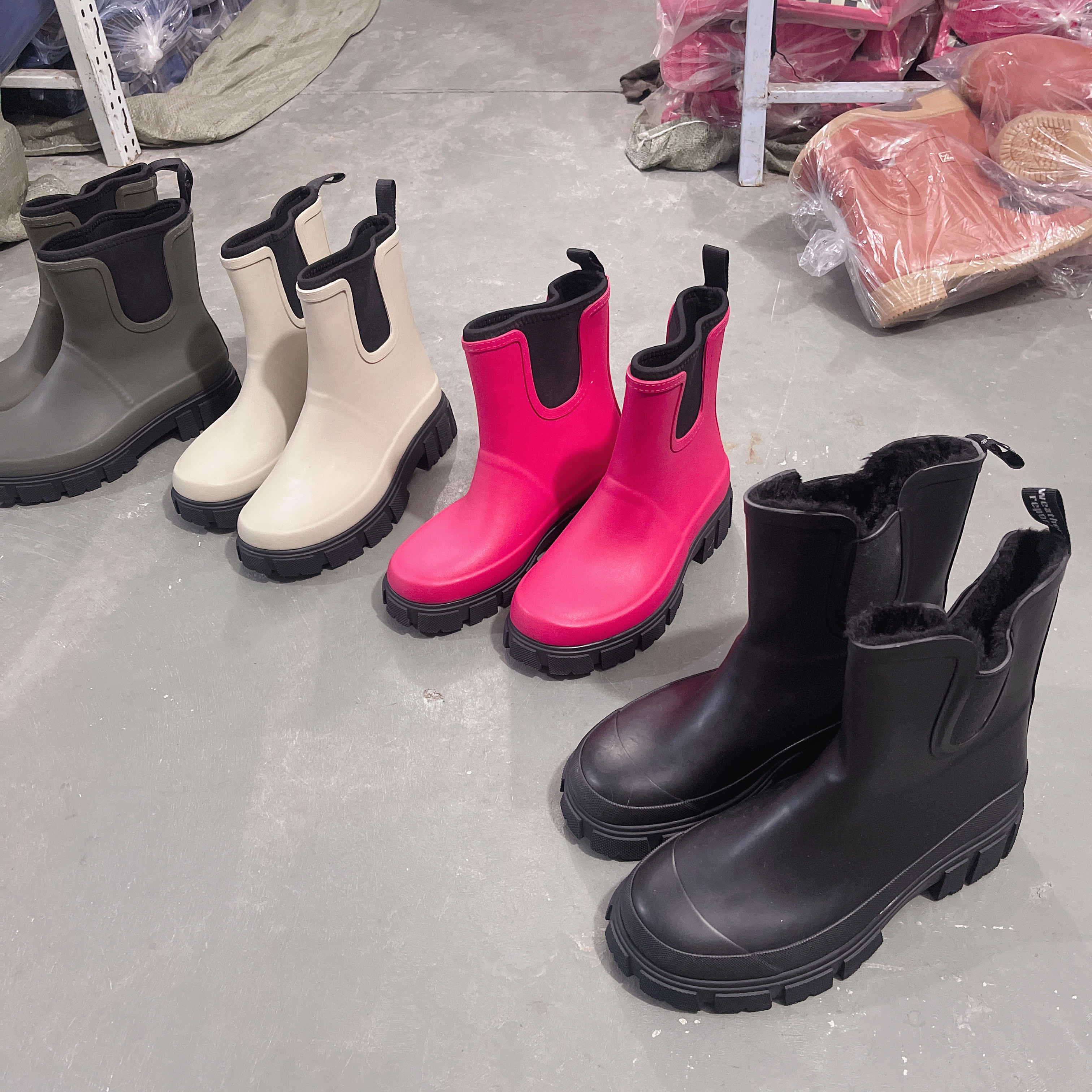 厚重款  上新女生烟筒厚底增高外贸橡胶雨鞋纯色可爱机车四季雨鞋