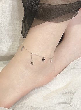 S925纯银爱心脚链女简约气质性感脚踝链流苏心形仙女脚饰品送闺蜜