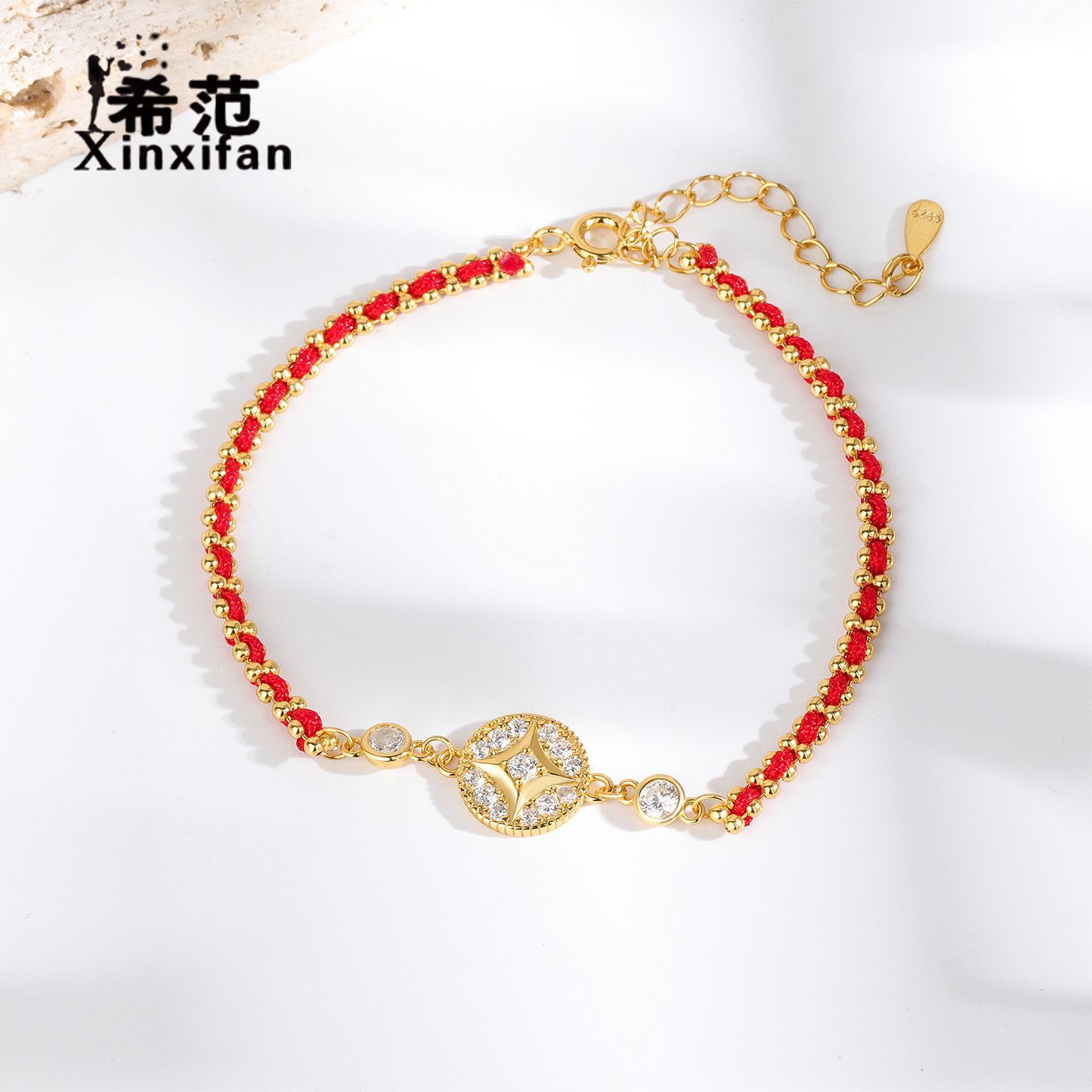 s925纯银四芒星罗盘手链女编织红绳小众设计感个性时尚本命年手绳