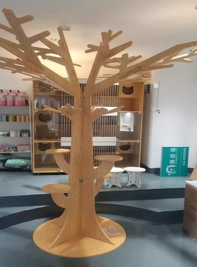 个性创意猫爬架简约猫跳台木质树形装饰展示架宠物店落地新款摆件