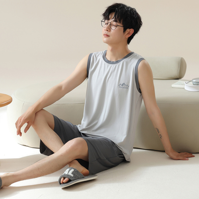 2026年新款冰丝感莫代尔睡衣男士夏季无袖背心短裤休闲家居服套装