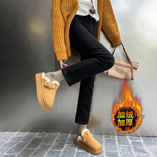八分小个子九分烟管裤加绒加厚新款黑色矮个子直筒秋冬牛仔裤高腰