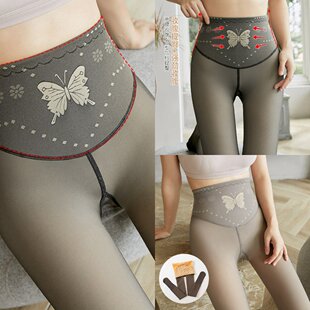 袜外穿 女加绒高腰蝴蝶空姐灰无缝真透肤丝袜假透肉连裤 袋装 打底裤