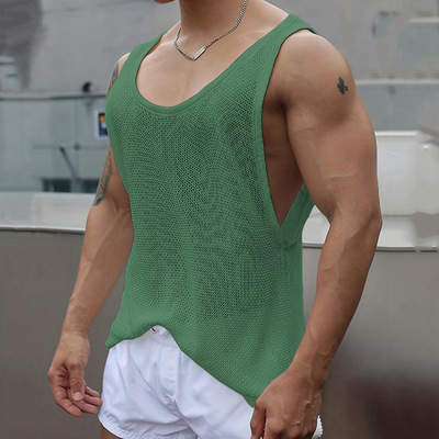Summer New Men's Sleeveless Loose Knitted Tank Top针织男背心