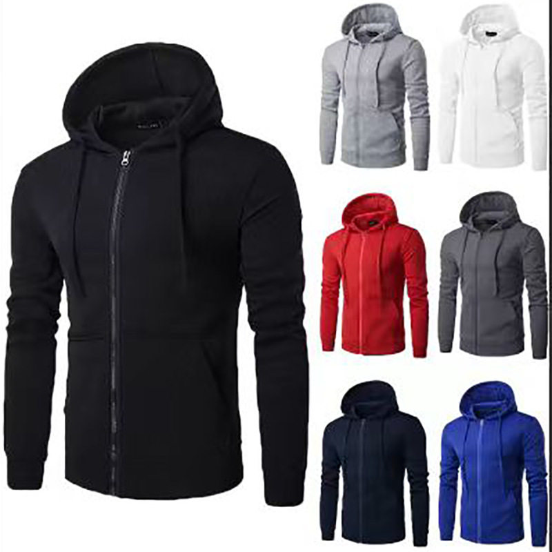 Men's plus size hooded solidcolor zipper cardigan jacket外套