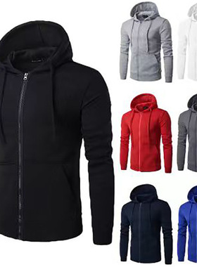 Men's plus size hooded solidcolor zipper cardigan jacket外套